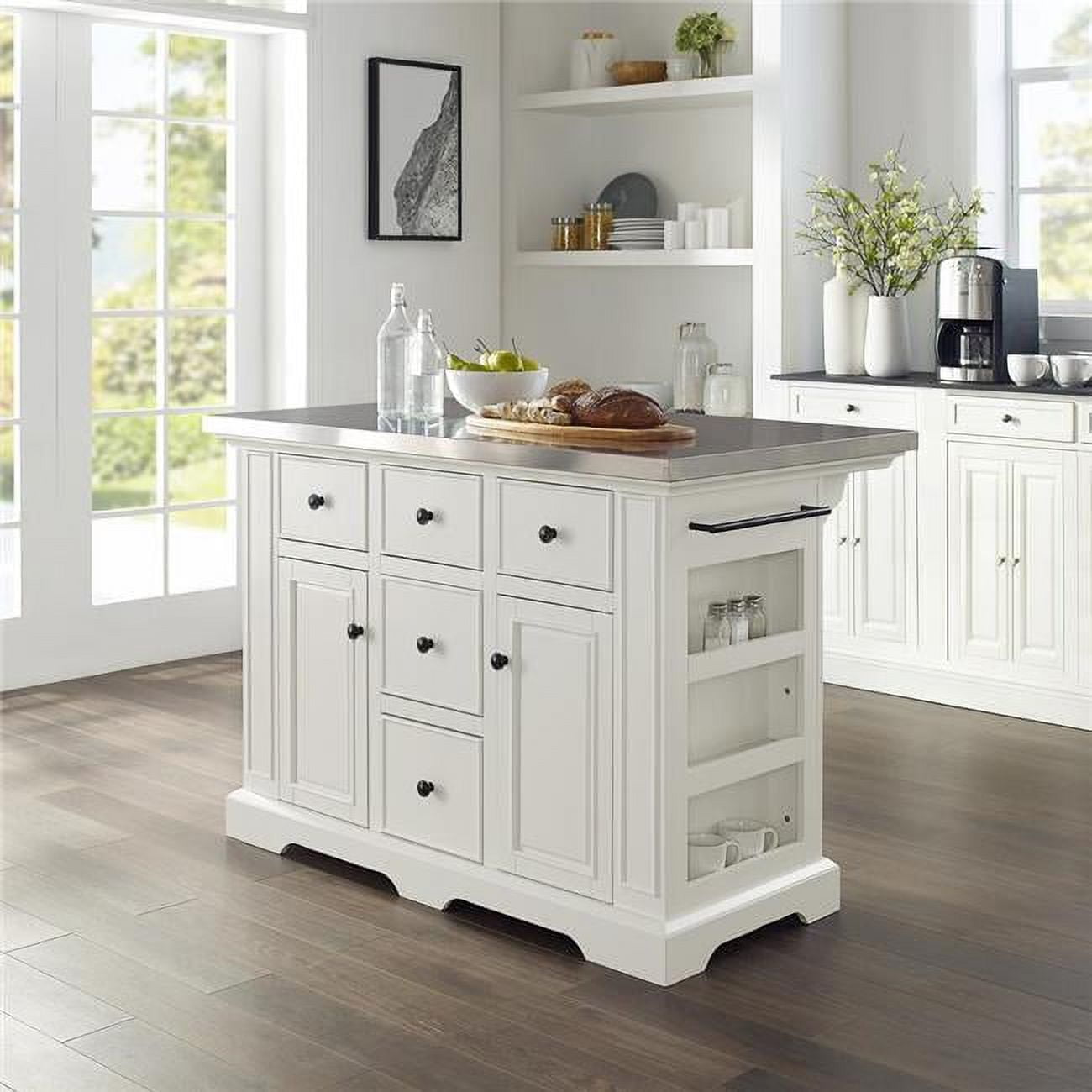 Crosley Furniture Cambridge Stainless Steel Top Portable Kitchen Island in  White