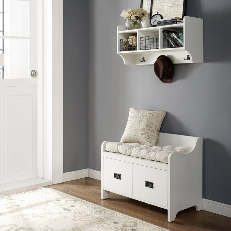 Crosley KF60003WH 2 Piece Fremont Entryway Kit Bench Shelf Distressed White