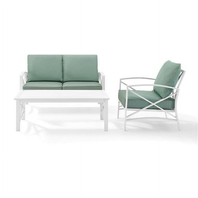 Crosley Kaplan 3 Piece Patio Sofa Set in Mist and White