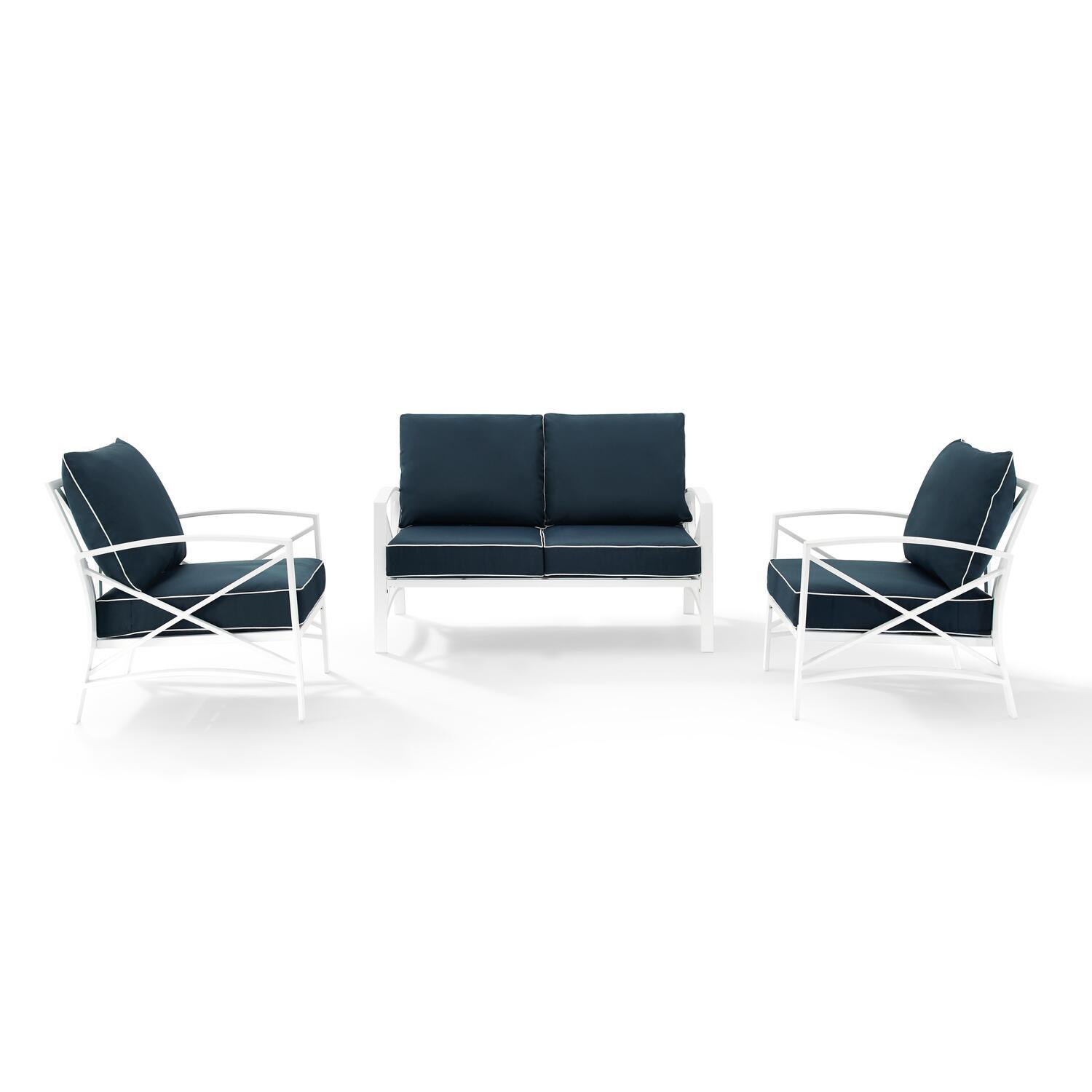 Kaplan 3Pc Outdoor Metal Conversation Set Navy/White - Loveseat 2 ...