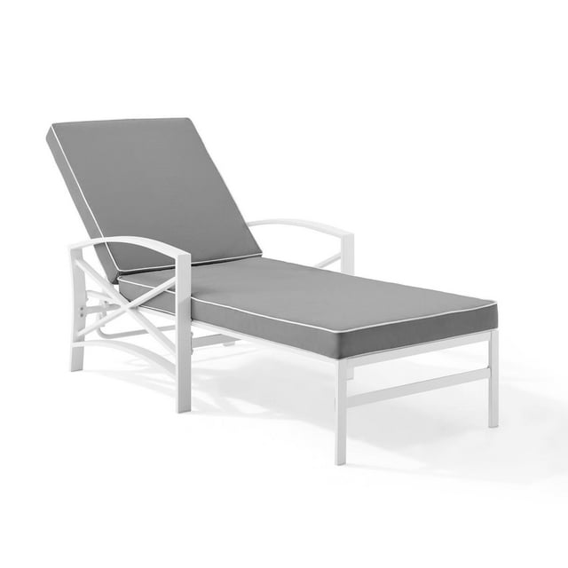 Crosley Kaplan Metal Patio Chaise Lounge in Gray and White