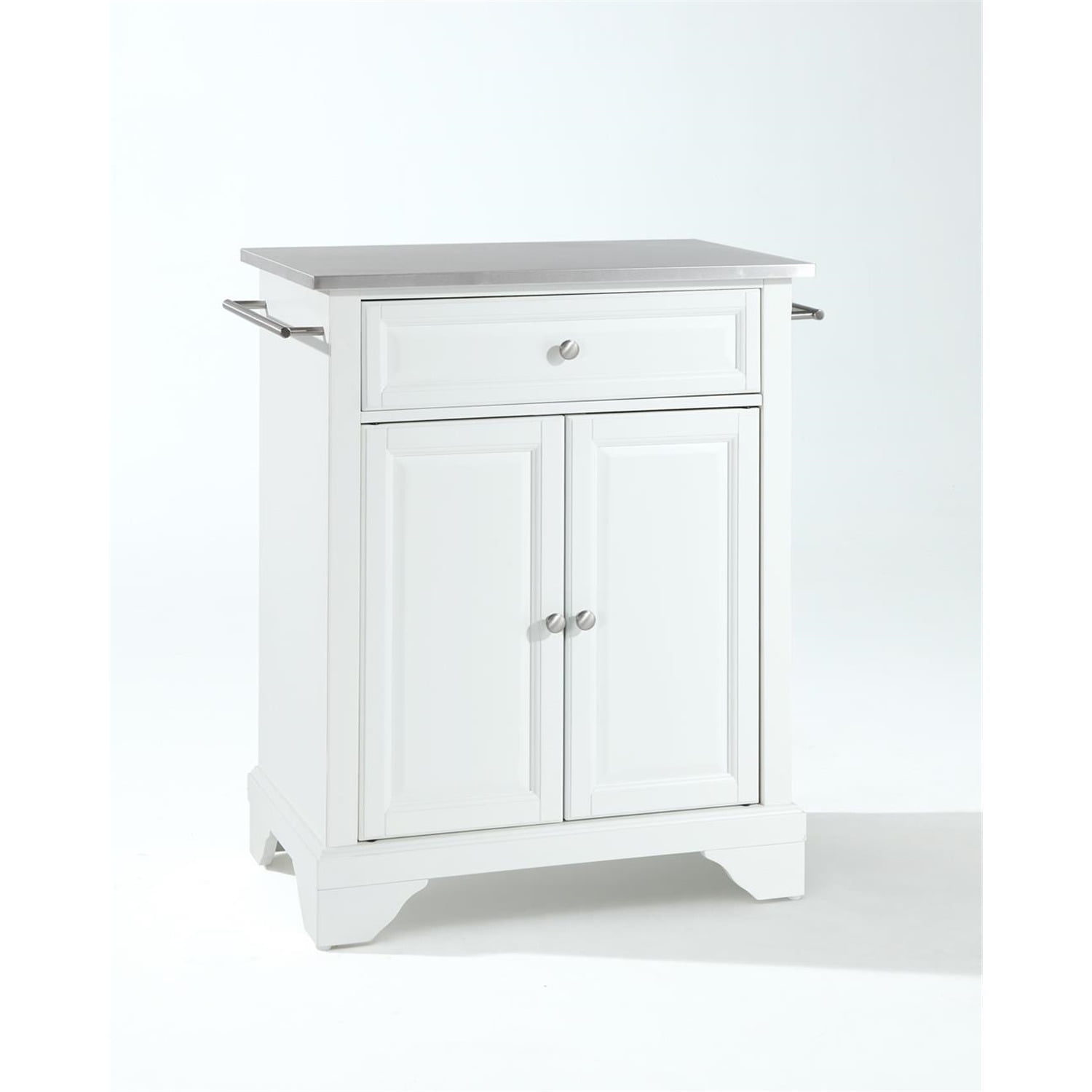 White Stainless Steel Top Portable Kitchen Island Cart