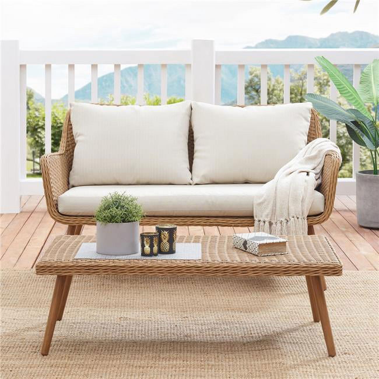 Crosley Landon 2 Piece Wicker Patio Sofa Set in Light Brown and Oatmeal Sansujyuku sansujyuku.com