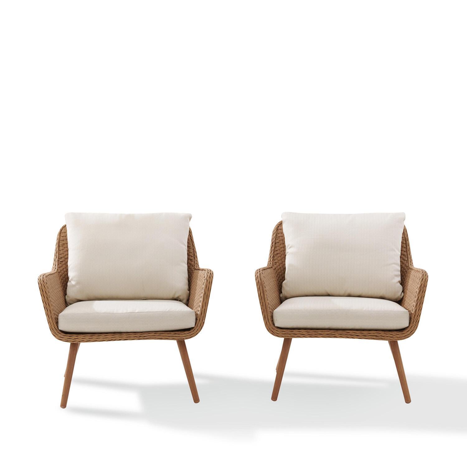 Crosley Landon Wicker Patio Chair in Light Brown and Oatmeal (Set of 2) Sansujyuku sansujyuku.com