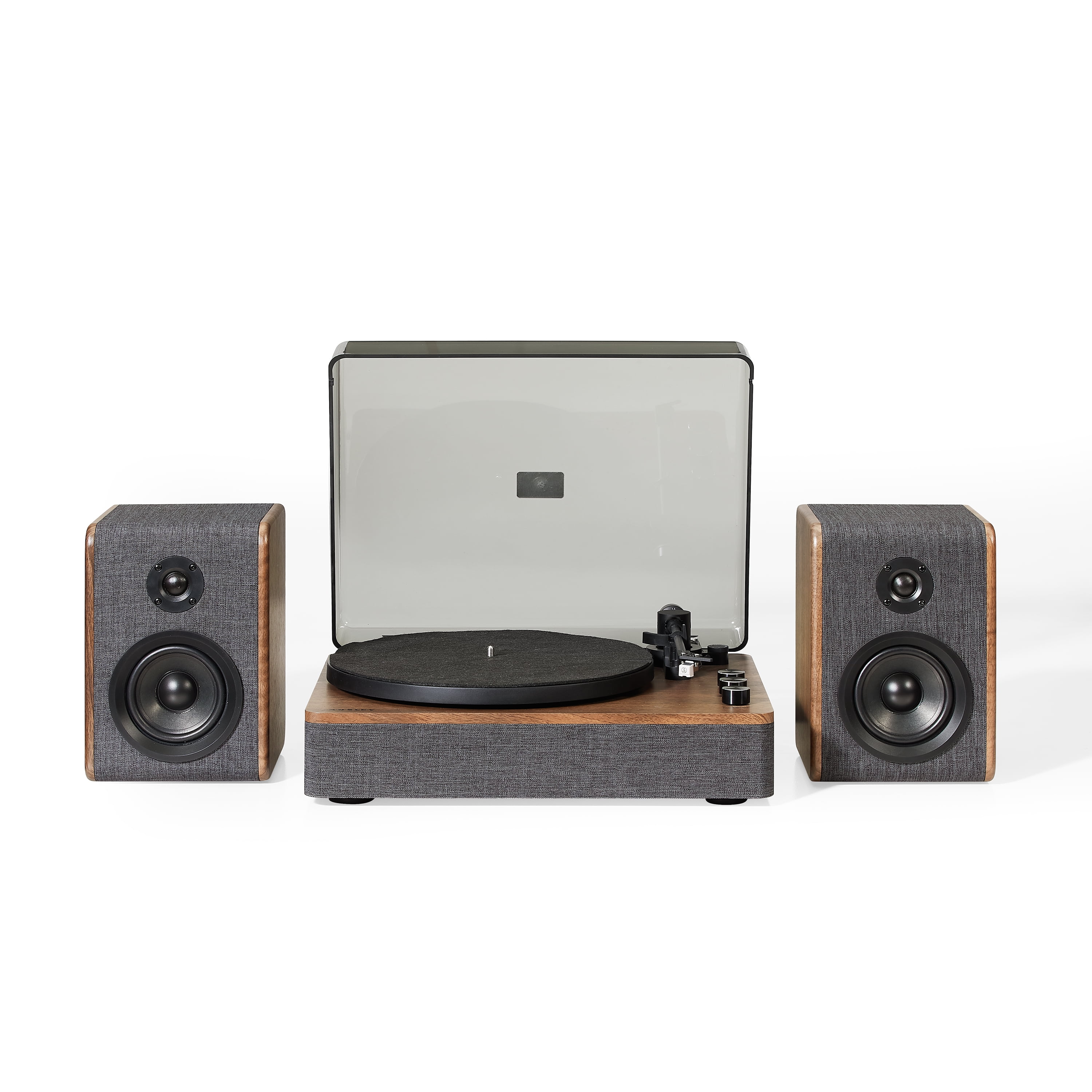 Charcoal and Brown Bluetooth Record Player with Speakers