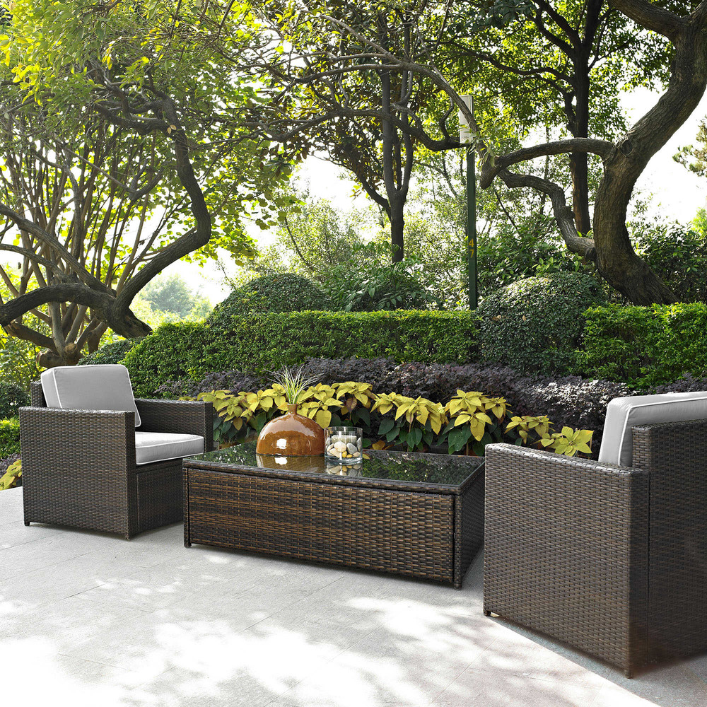 Crosley Palm Harbor 3 Piece Wicker Patio Conversation Set in Brown and Gray - image 1 of 7