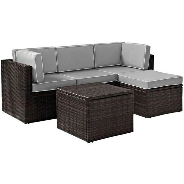 Crosley Palm Harbor 5 Piece Wicker Patio Sectional Set in Brown and Gray