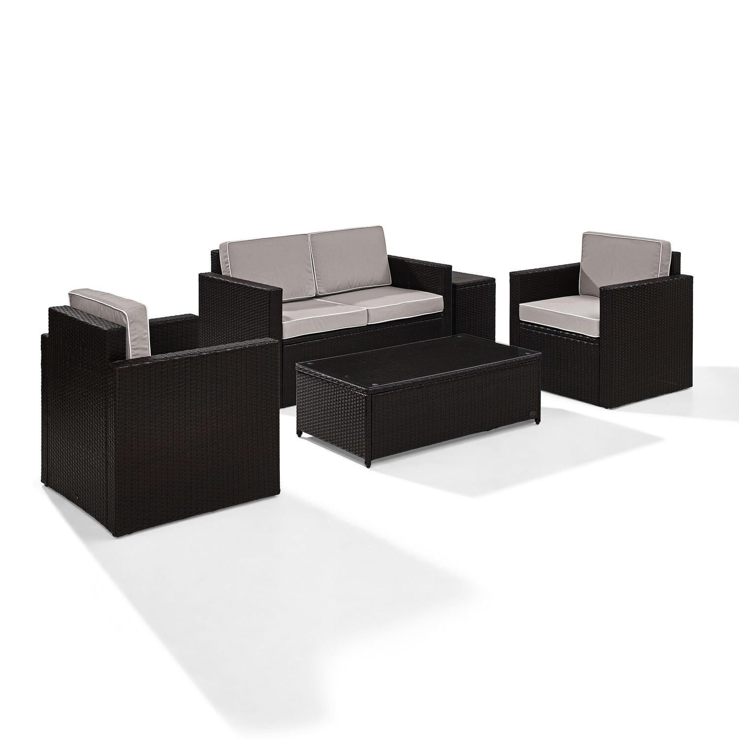 Crosley Furniture Palm Harbor 5Pc Outdoor Wicker Conversation Set Gray/Brown - Loveseat, Side Table, Coffee Table, & 2 Arm Chairs