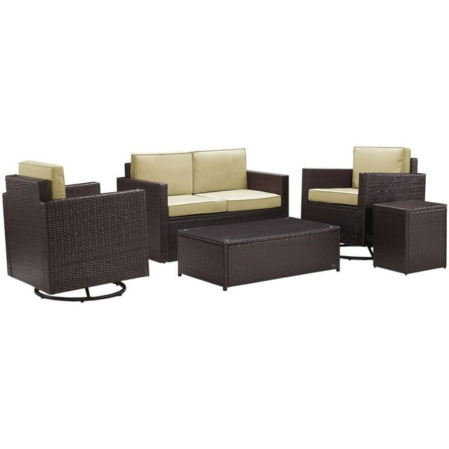 Crosley Palm Harbor 5 Piece Wicker Patio Sofa Set in Brown and Sand