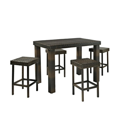 Crosley Palm Harbor 5Pc Outdoor Wicker Counter Height Dining Set Brown - Table & 4 Stools