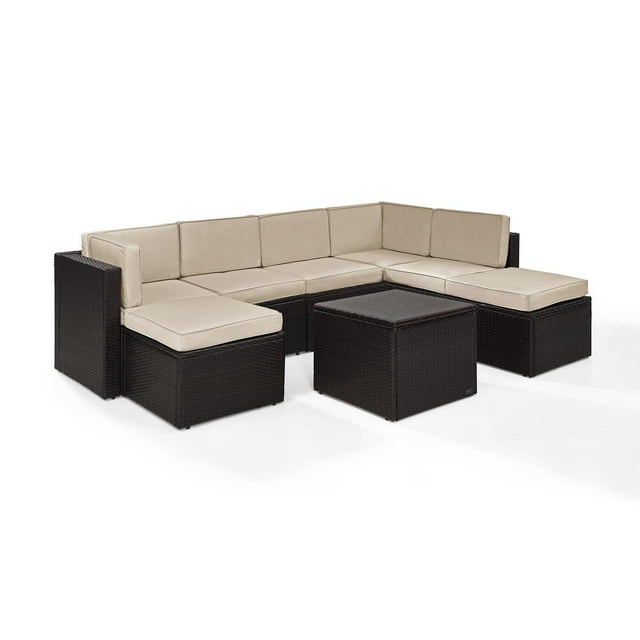 Crosley Palm Harbor 8 Piece Wicker Patio Sectional Set in Brown and Sand