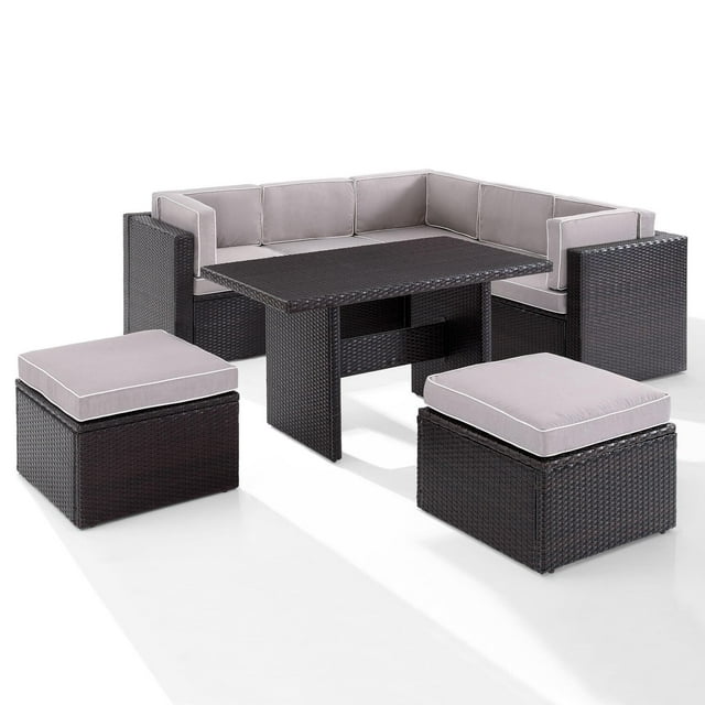 Crosley Palm Harbor 8Pc Outdoor Wicker Sectional Set- 3 Corner Chairs, 2 Center Chairs, 2 Ottomans, Cocktail Table