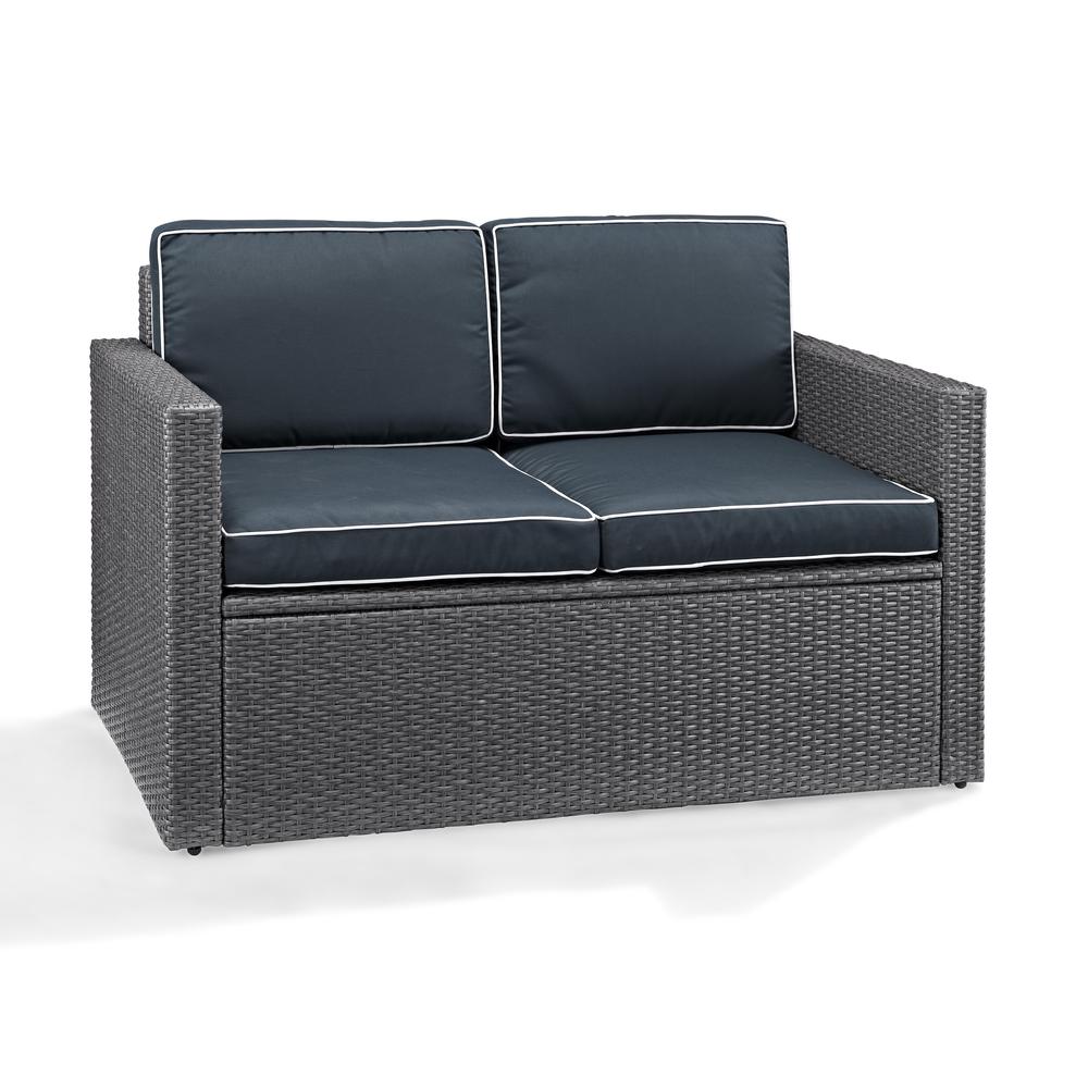 Crosley Palm Harbor Outdoor Loveseat In Grey Wicker With Navy Cushions - image 1 of 11