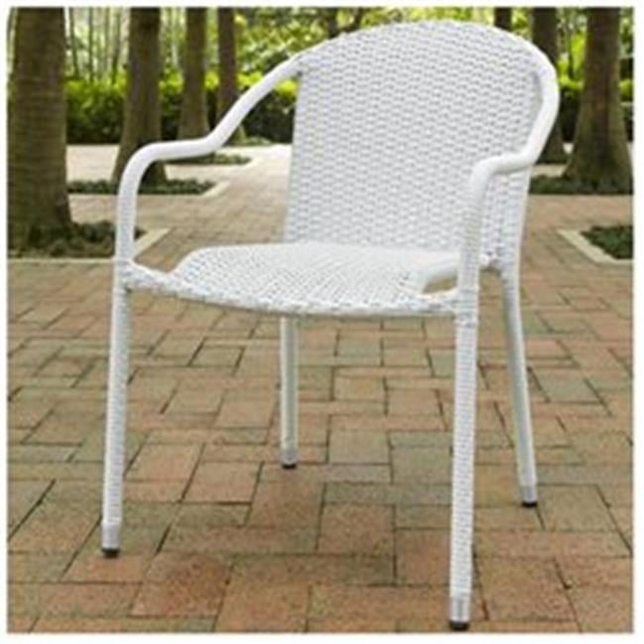 Palm Harbor Elegant White Wicker Stackable Outdoor Dining Chair Set