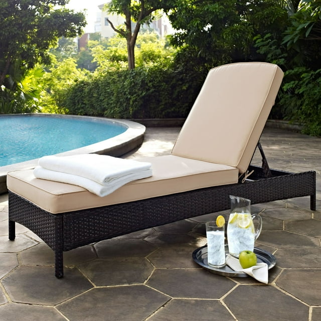 Crosley Palm Harbor Wicker Patio Chaise Lounge in Brown and Sand