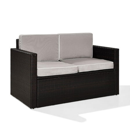 Crosley Palm Harbor Wicker Patio Loveseat in Brown and Gray