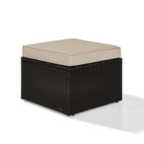 Crosley Palm Harbor Wicker Patio Ottoman in Brown and Sand
