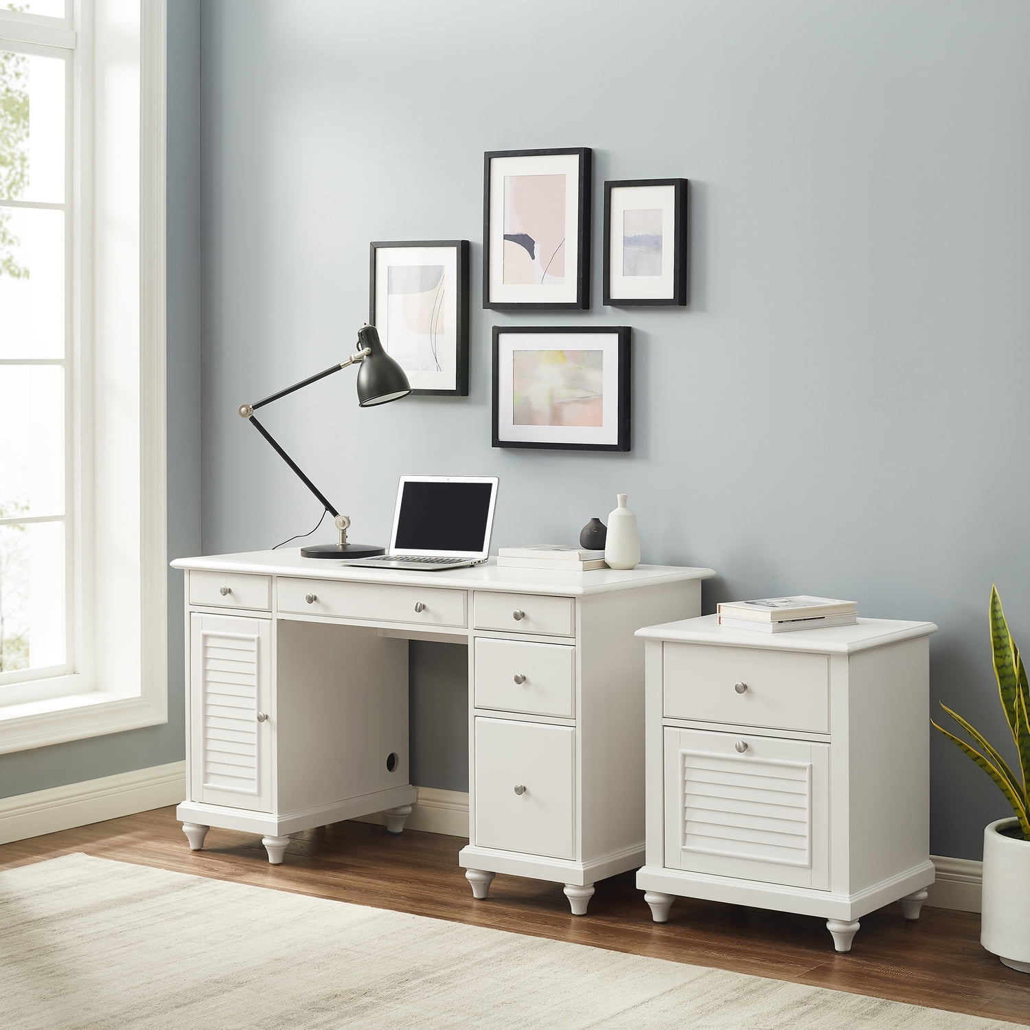 Crosley Palmetto 2Pc Computer Desk W/File White Desk & File