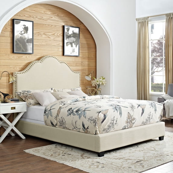 Crosley Preston Camelback Upholstered Low Profile Bed