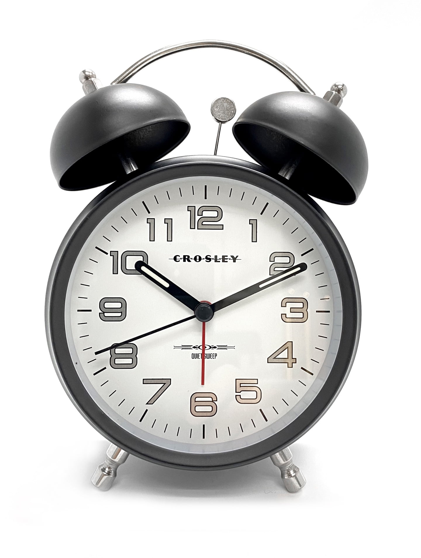 Black Metal Twin Bell Analog Alarm Clock with Quiet Sweep Movement