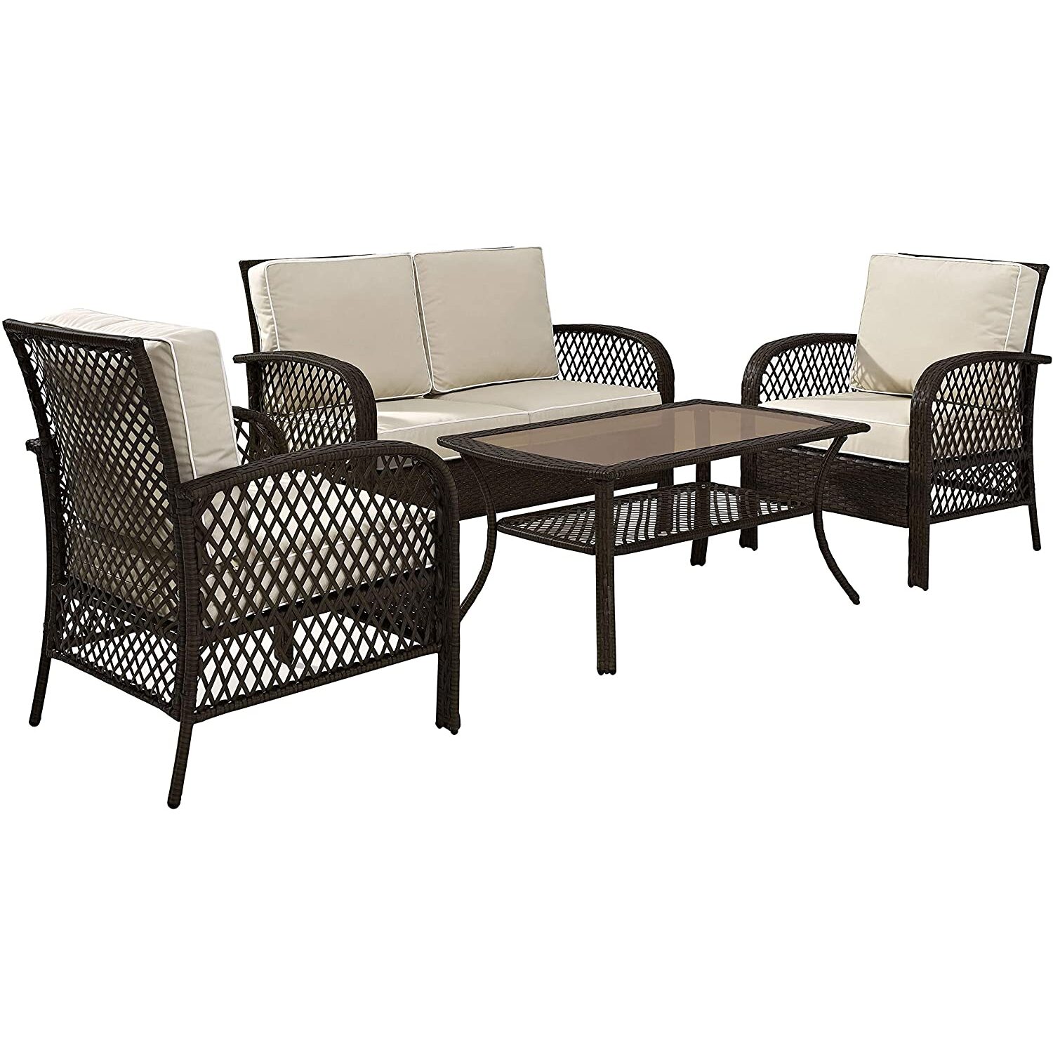 Crosley Tribeca 4 Piece Wicker Patio Sofa Set in Brown and Sand - image 1 of 10