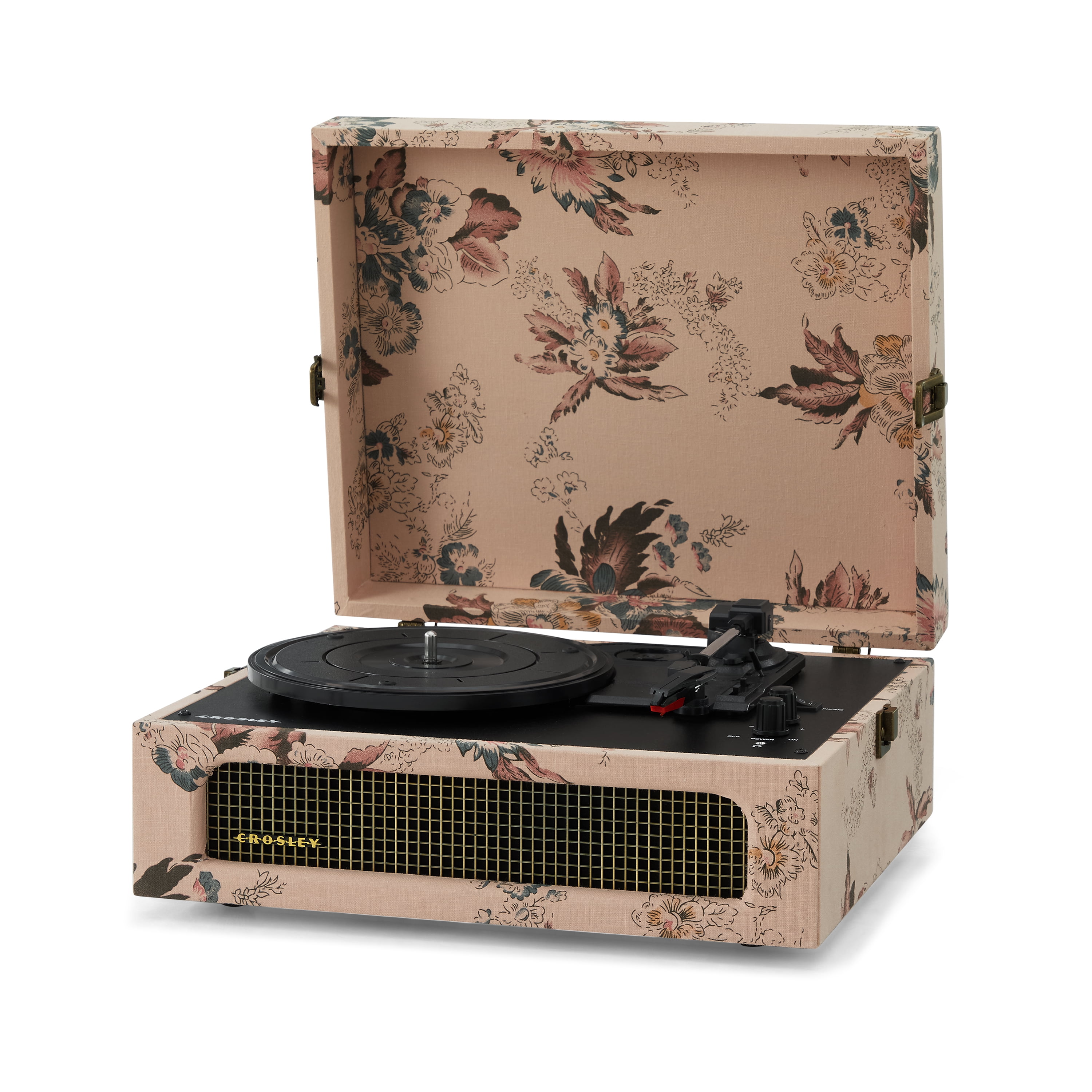 Floral Pink Portable Bluetooth Record Player with Speakers