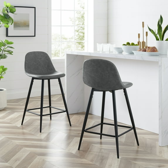 Crosley Brands Weston 2Pc Counter Stool Set Distressed Gray/Matte Black - 2 Stools