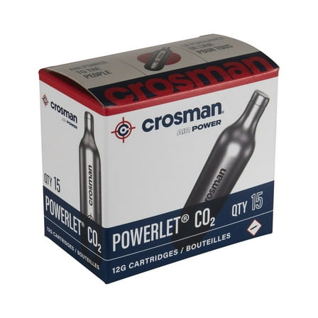 Crosman 12 Gram CO2 Powerlet, 15 Count, C2315, for Airguns and Paintball Markers. Silver