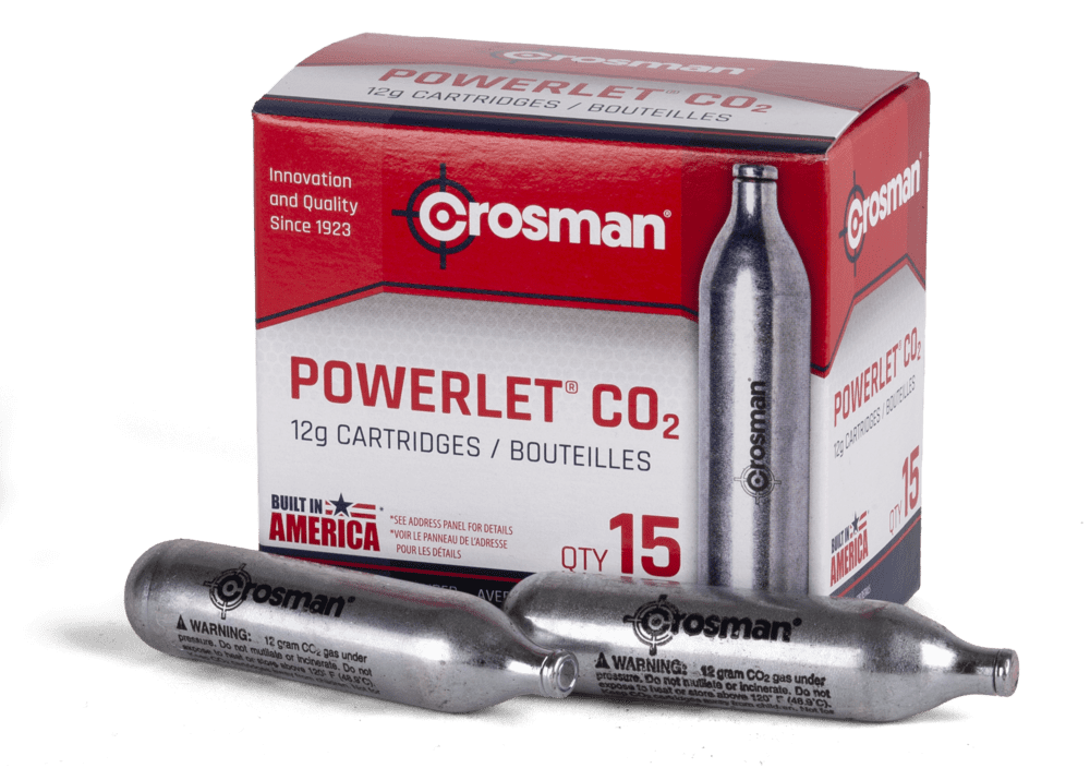 Crosman 12 Gram CO2 Powerlet, 15 Count, C2315, for Airguns and Paintball Markers. Silver