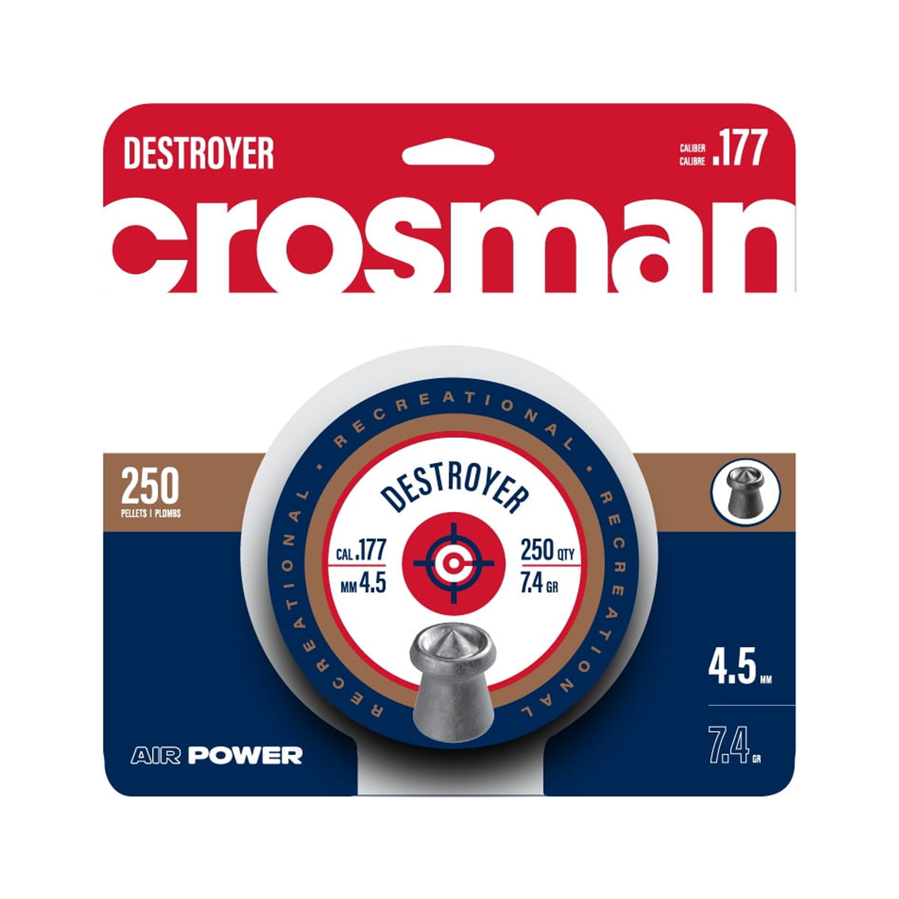 Crosman .177 Cal. Destroyer Pellets, 250ct, DS1776P