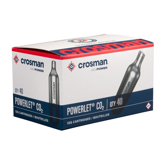 Crosman Brand 12 Gram Co2 Bottles, 40 Count, for Use with Paintball, Air Rifles, Color Silver. Net Content 40.