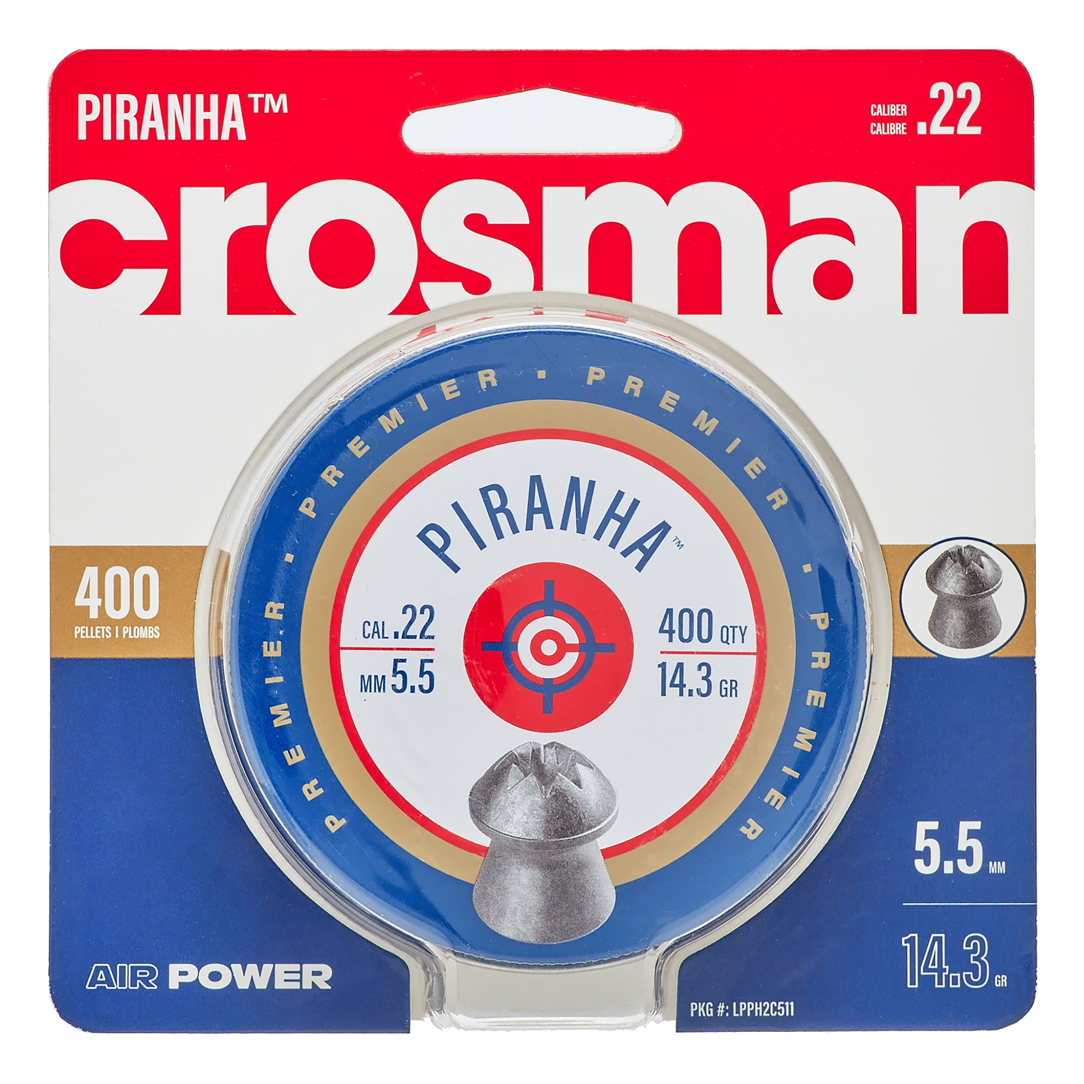 ベンジャミンボーナス Crosman Piranha .22 Caliber Premier Pellets, 400 Ct. 14.3 Gr