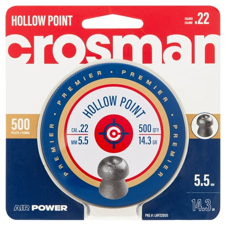 Crosman Premier Hollow Point Pellets, .22 Cal., 14.3 Gr., 500ct, LHP22, Pellet gun ammunition, for CO2 powered or Break Barrel models
