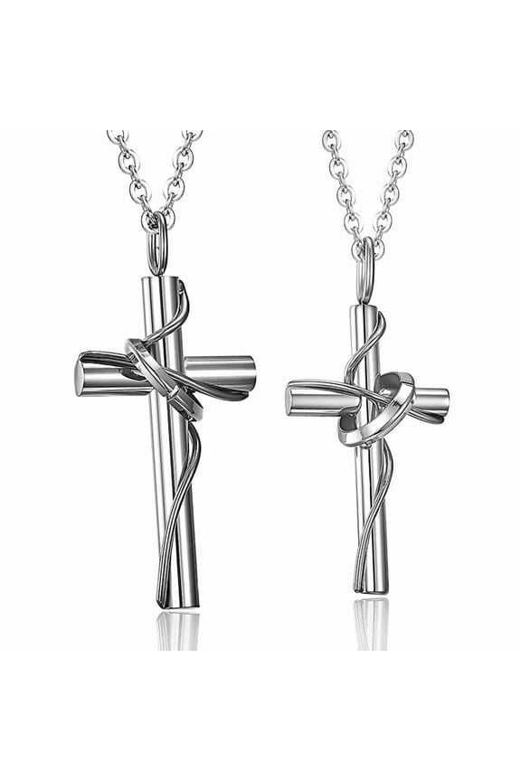 Cross 14K White Gold Pendant Necklace for Couples, Charm Crucifix Cross Necklace 50cm