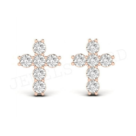 Cross 925 Sterling Silver 14K Rose Gold Plated Sparkle White Diamond Stud Earrings Christmas Gift For Women