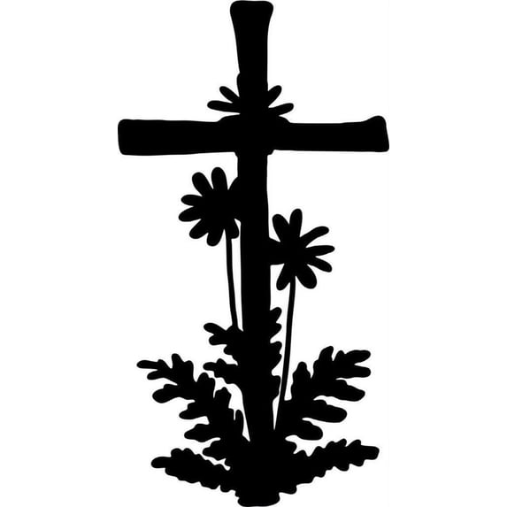 Cross And Flowers - Living Room - Picture Art - Peel & Stick Vinyl Wall Decal Sticker 20x15 Inches