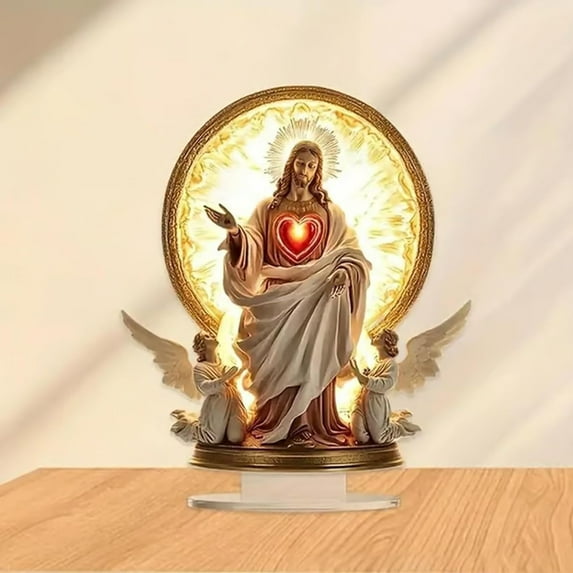 Cross Angel Figurines with Wing, Gorgeous Acrylic Boho Style Angel Decoration, Gracefully Wing Wrap Around The Cross Desk Decorations for Women Office, Bedroom, Living Room