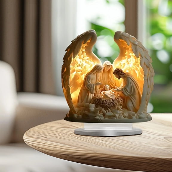 Cross Angel Figurines with Wings, Gorgeous Acrylic Boho Style Angel Easter Decoration, Gracefully Wings Wrap Around The Cross Desk Decorations for Office, Bedroom, Living Room - (Nativity Scene)