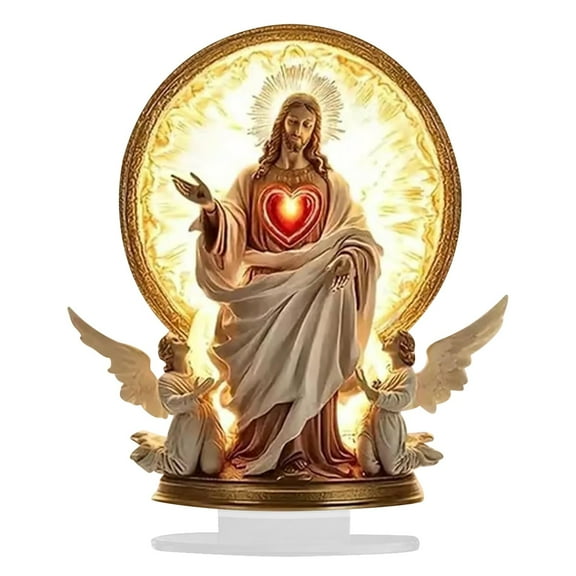 Cross Angel Figurines with Wings, New Gorgeous Acrylic Boho Style Angel Decoration Angel Figurine - Sculpted Hand-Painted Figurine Gracefully Wings Wrap Around The Cross for Bedroom/Living Room