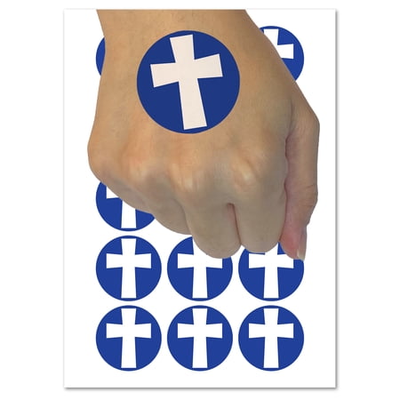 Cross Angled Christian Church Religion Water Resistant Temporary Tattoo Set Fake Body Art Collection - 54 1" Tattoos (1 Sheet)