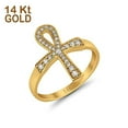 thumbnail image 1 of Cross Ankh Eternity Ring Round Yellow Tone CZ 925 Sterling Silver Size 6, 1 of 6