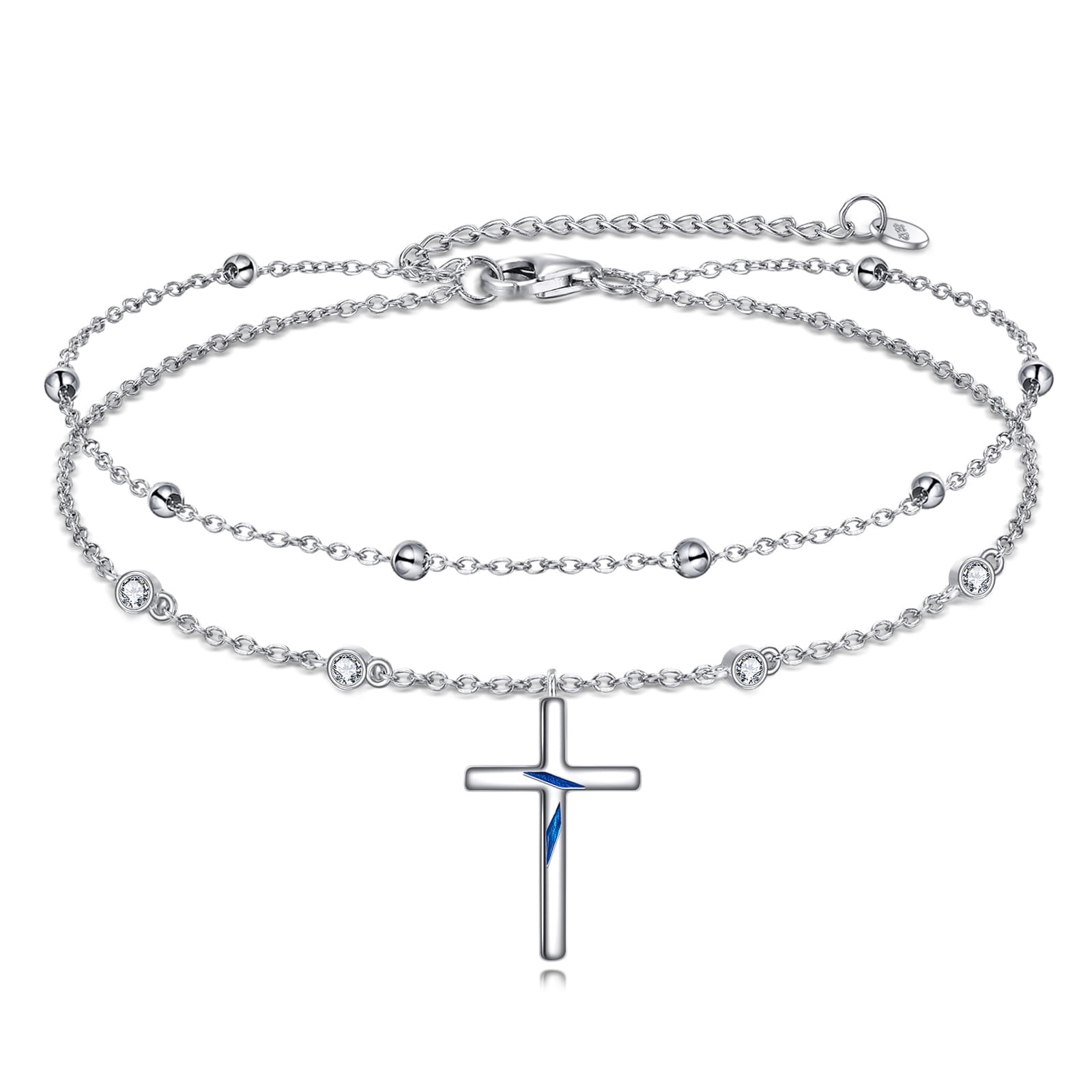 Cross Anklet Sterling Silver Religious Double Chain Anklet Christian Baptism Multi-layer Anklet Jewelry Women's Gift