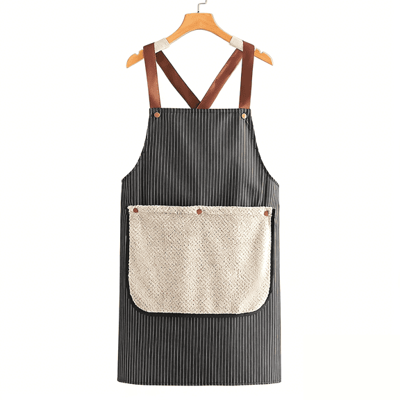 Cross Back Apron with Pockets & Towel Loop - Adjustable Pinstripe Design for Women & Men, Lightweight Waterproof Fabric for Kitchen, Cooking, Grilling & Crafting(1Pcs Black)