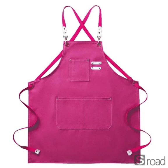 Cross-Back Chef Apron – Heavy-Duty Canvas With Adjustable Straps & XL Pockets (Unisex, For Cooking, Grilling, Cafes & Salons),pink