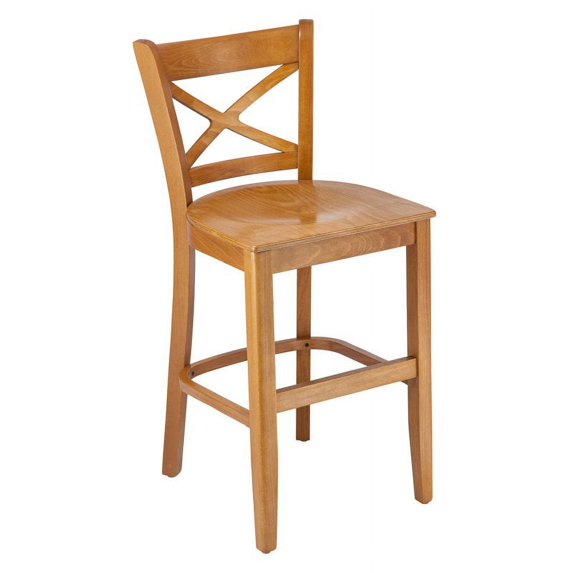 Cross Back Counter Stool in Cherry with Wood Seat