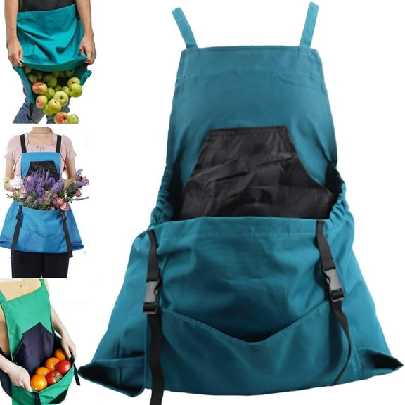 Cross Back Gardening Apron with Deep Kangaroo Release Pockets, Picking Large Pocket Vegetable Garden Gardening