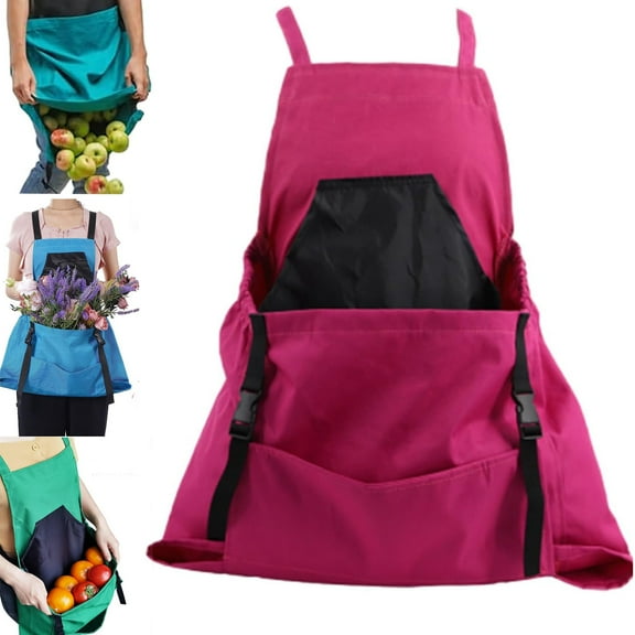 Cross Back Gardening Apron with Deep Kangaroo Release Pockets, Picking Large Pocket Vegetable Garden Gardening