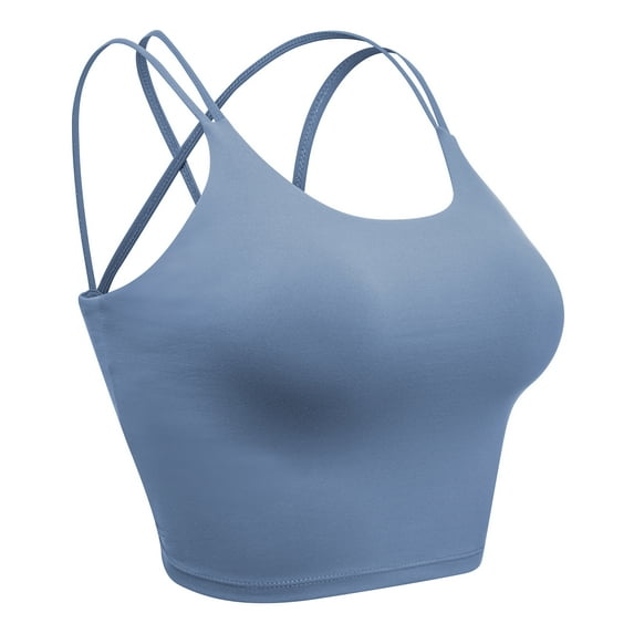 Cross Back Sport Bras, Padded Strappy Cross Cropped Bras for Yoga Workout Fitness Low Impact, Blue, M