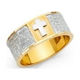 thumbnail image 1 of Cross Band Ring Solid 14k Yellow White Gold Religious Prayer Wide Band Polished Two Tone 8MM, Size 8, 1 of 1