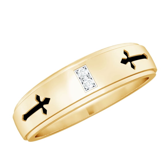 Rosec Jewels Natural Wide Diamond Band for Men - HI-SI Quality - Cross Band - Ready to Gift for Christmas, 10K Yellow Gold, US 4.00